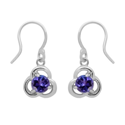 3MM Round Tanzanite Gemstone 925 Sterling Silver Celtic Dangle Women Earrings
