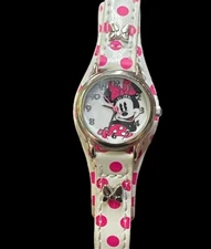 Disney Minnie Mouse Watch White Pink Polka Dots Bows Accents