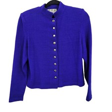 Vintage 80's Sweater Cardigan S Electric Blue Wool Santana Knit Button Down