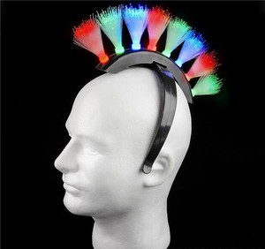2-MULTI-COLOR-FIBER-OPTIC-MOHAWK-HEADBANDS-BATTERIES-INCLUDED-PARTY-GAG-GIFT