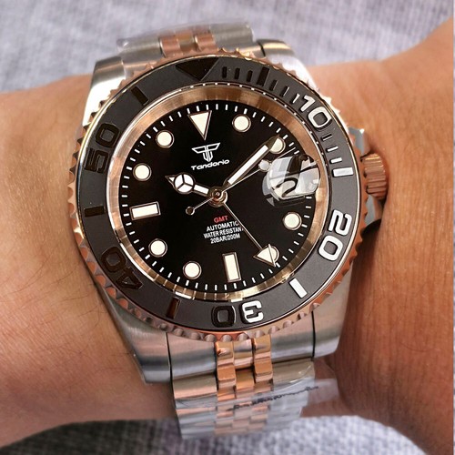 40 mm Tandorio schwarzes Zifferblatt NH34A GMT Datum Automatik Herrenuhr Rose goldenes Gehäuse - Bild 17 von 20