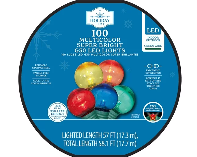 Holiday Time 58 ft, 100 Count LED Multicolor Super Bright G30 Christmas