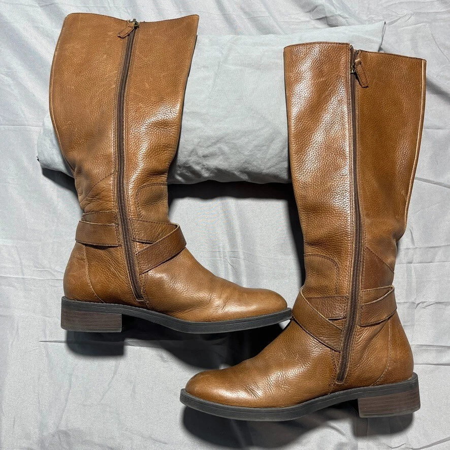 Enzo Angiolini EA Sporty Boots Womens 8M Brown Leather Riding Knee High Side Zip - Image 4 of 4