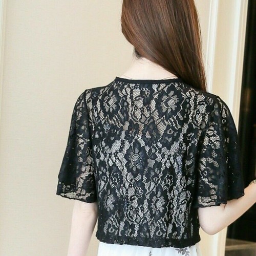 Women Lace Jacket Cape Ruffle Shrug Bolero Capelet Cardigan Hollow Out Short - Picture 8 of 13