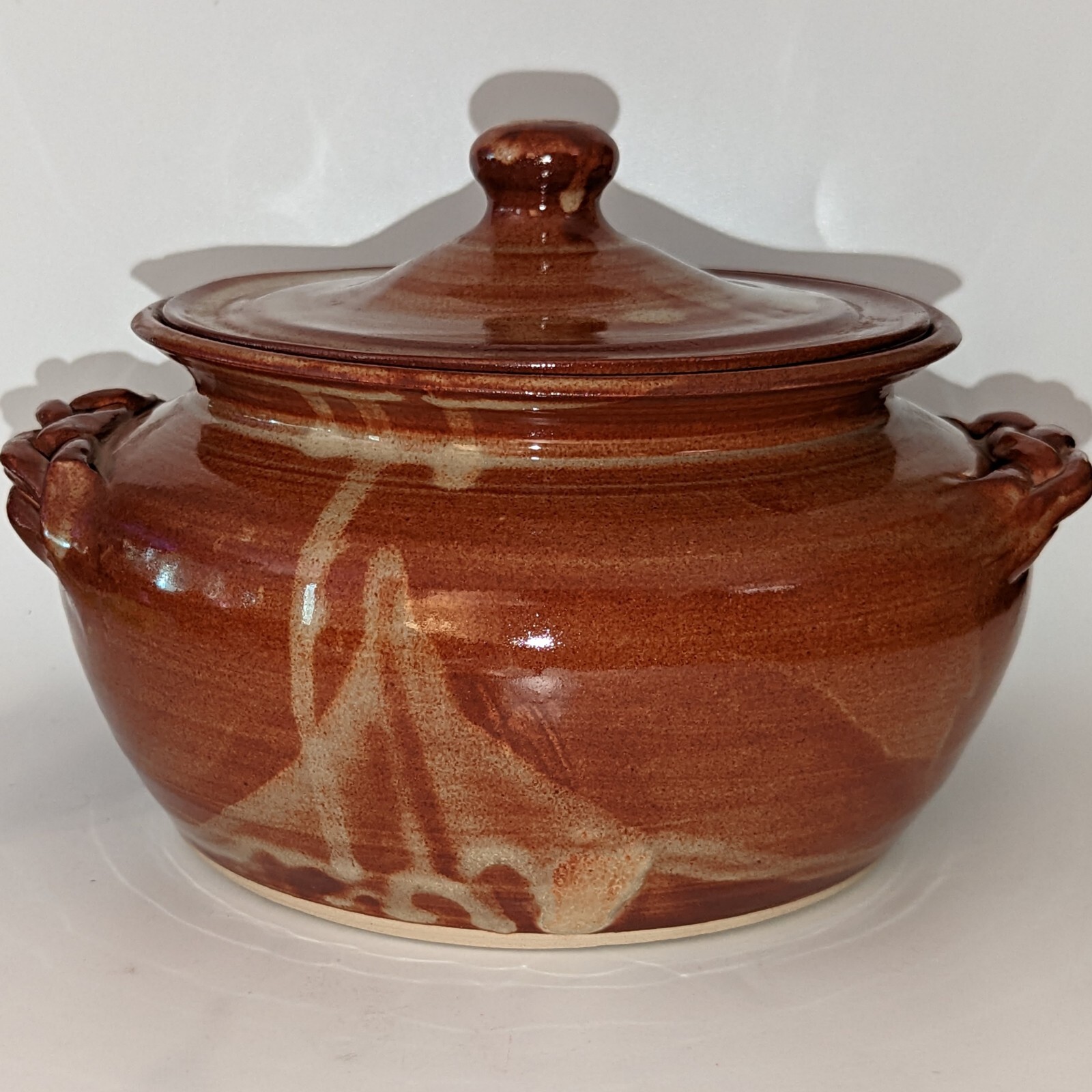 Sheltons Pottery Lidded Bean Pot w Braided Handleds Seagrove NC 1994 Mitchell