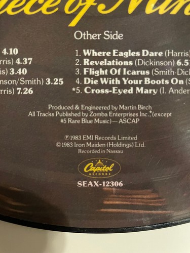 Iron Maiden Vintage Vinyl Piece of Mind 1983 PICTURE DISC Original - Picture 4 of 6