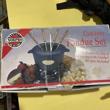 Norpro 10 Piece Black Cast Iron Fondue Set W Burner, 6 Forks New in  Box