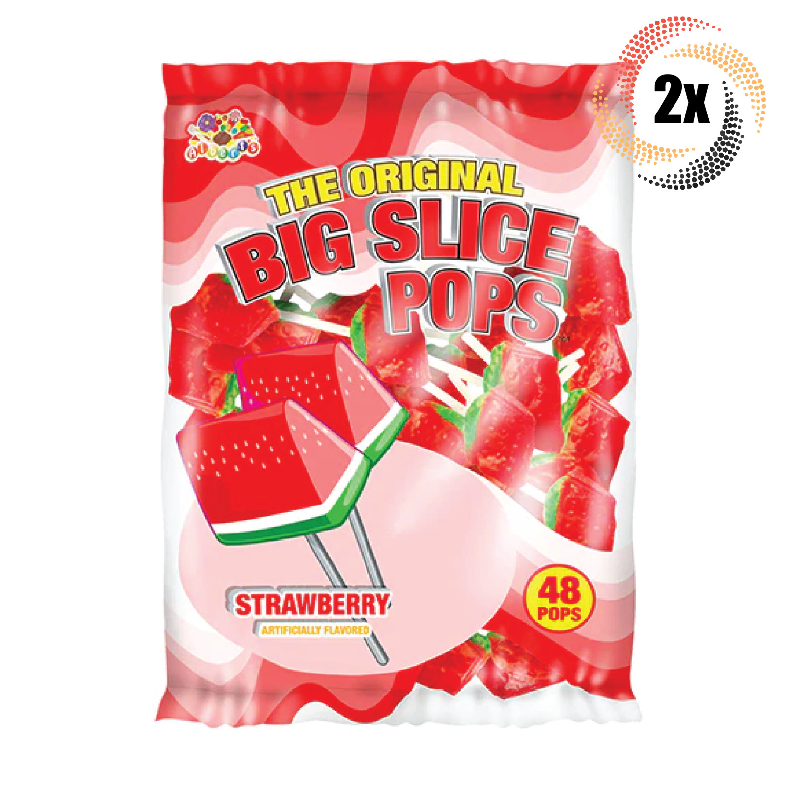 2 пакетика | Alberts The Original Strawberry Big Slice Pops | 48 леденцов в пакетике