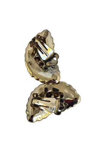 Vintage goldfarbene mattierte Clip Ohrringe mit gelben Strasssteinen - Bild 6 von 6