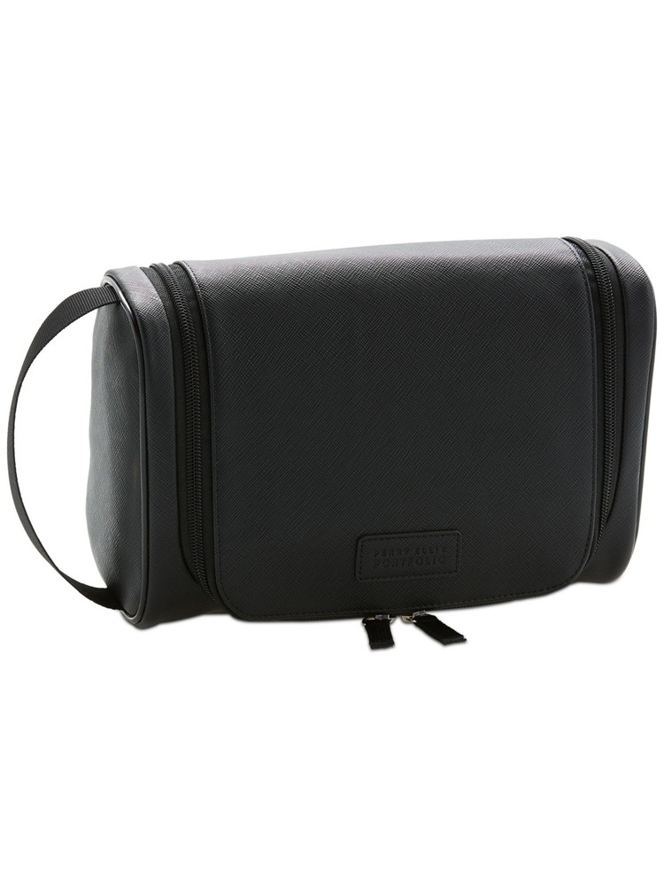 PERRY ELLIS PORTFOLIO Men's Black Leather Reusable Single Strap Travel Kit