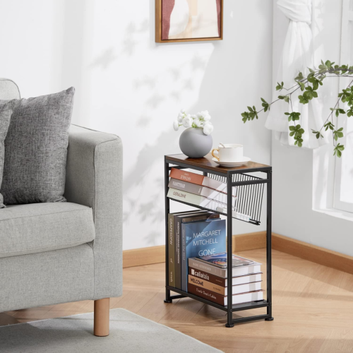 Small Side Table for Small Spaces - Slim End Table with Magazine Holder - 2 in 1 - Picture 8 of 12