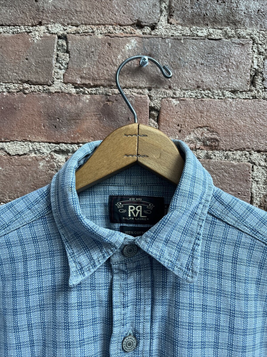 Vintage RRL Mens Denim Shirt, Sz Small, Plaid Jacquard | eBay