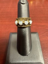 Women's .925 Sterling Silver Gold Tone Ring With White Gemstones Size 5