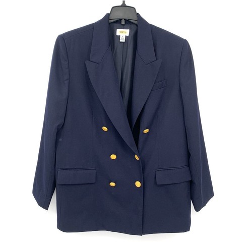 Talbots Vintage 90s Wool Navy Blue Career Blazer Gold Buttons Women’s
