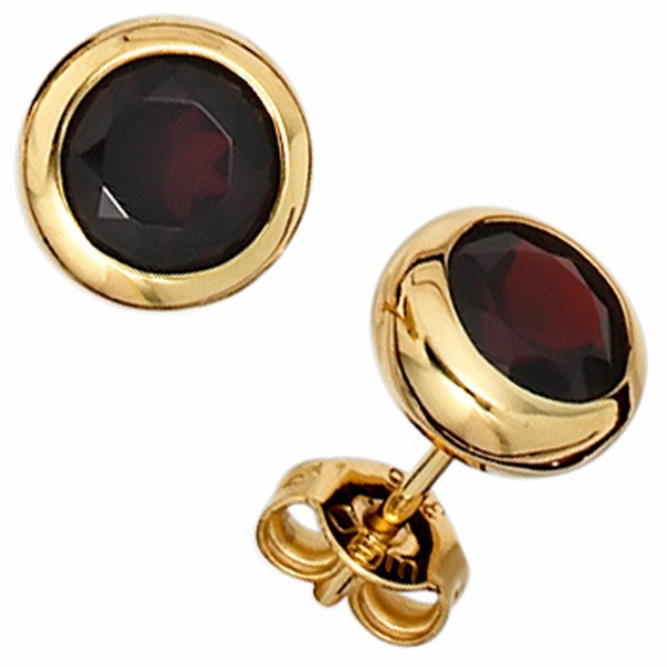 Ohrstecker Stecker Mit Granat Rot Dunkelrot 375 Gold Gelbgold Ohrschmuck Damen-image