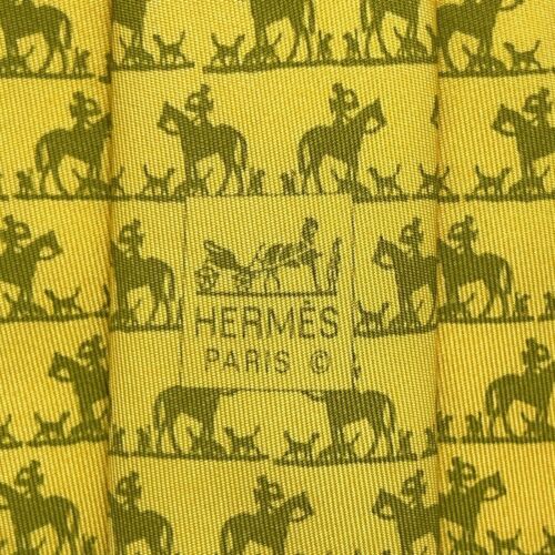 HERMES 100% SILK TIE 7909 MA YELLOW LUXURY HORSES AIRMAIL PATTERN - Picture 1 of 6
