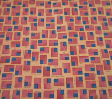 Patriotic Fabric Half-Yard SALE Flags Old Glory Beige Premium Cotton Primitive C
