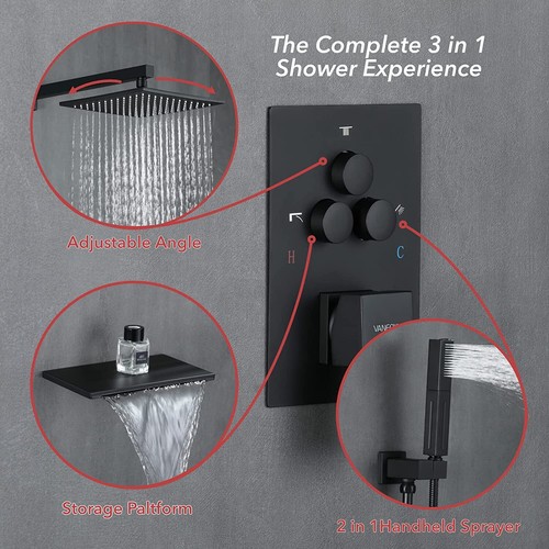 Shower Faucets Sets Complete Matte Black Shower System with Tub Spout Push Butto - Picture 5 of 7