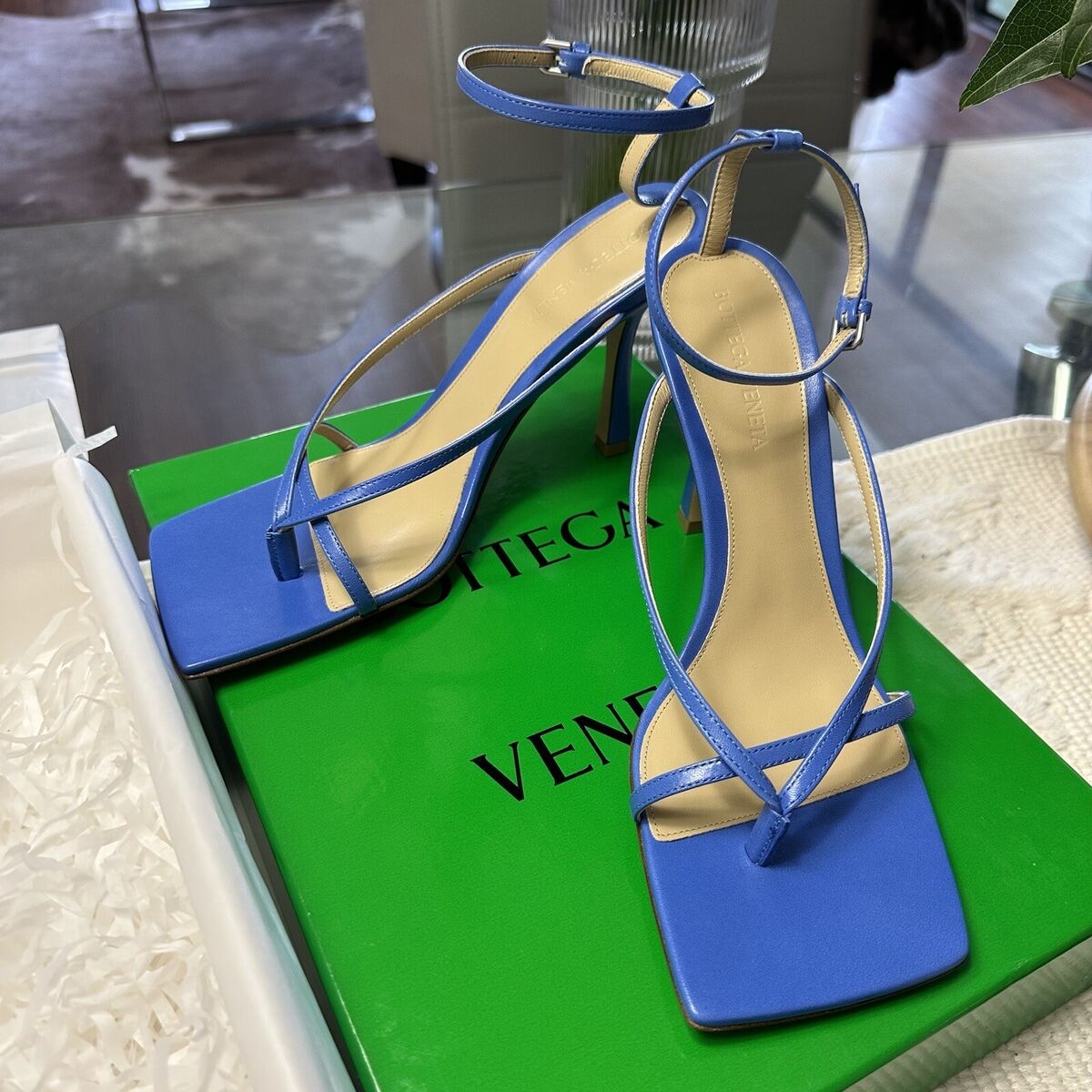NEW Bottega Veneta Stretch Heels Shoes Blue leather sandals NEW Bottega Veneta Stretch Heels Shoes Blue leather sandals