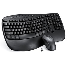 MEETION Ergonomic Keyboard and Mouse, Wave Keys Natural Typing, 2.4G USB Receive