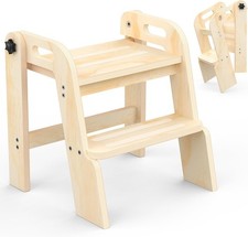 Wooden Toddler Step Stool Foldable 2-Step Stool Kids Bathroom Sink Toilet Potty