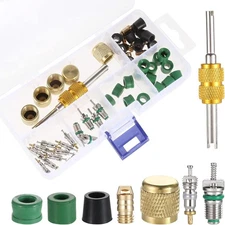 56pcs Air Conditioning Valve Core Kit Including R134a R22 R410 Valve Core Hose G