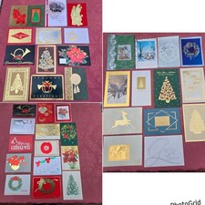Christmas Card Lot Fancy Metallic Embossed Wreath Tree Floral 40PC USED Craft