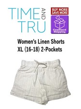 Time and Tru Women's Linen Shorts XL 16-18 Beige Stripe 2-Pocket Pull On New