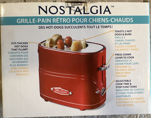 Nostalgia Retro Pop-Up Hot Dog Toaster Maker Red w/ Tongs, Cage, Timer