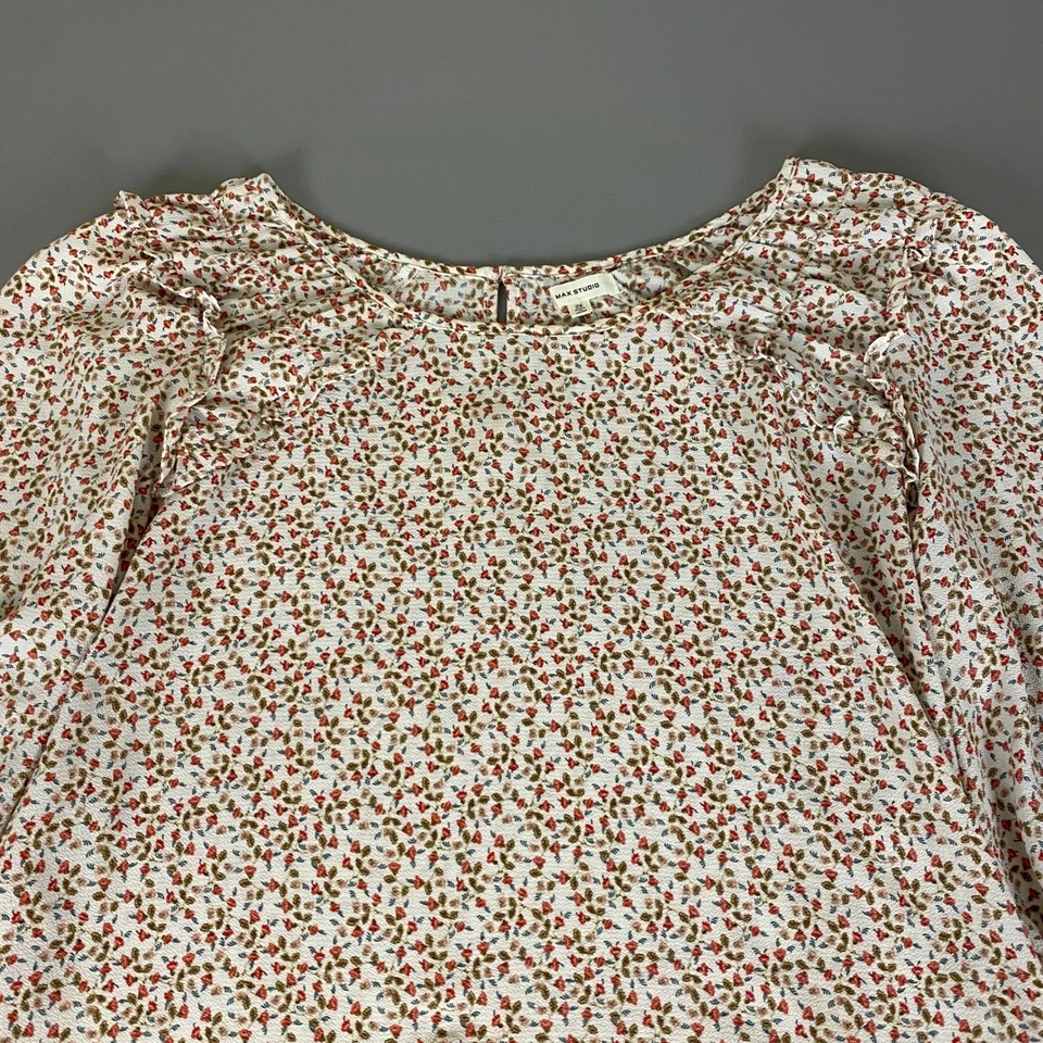 Blusa Max Studio Floral Top 2X Acabamento Colorido com Babado Manga Longa Cottagecore - Imagem 2 de 4