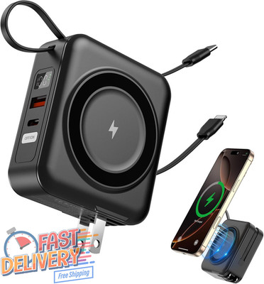 Magnetic Power Bank 10000mAh 6 in 1 22.5W USB-C Charger Built-in AC Plug Phone