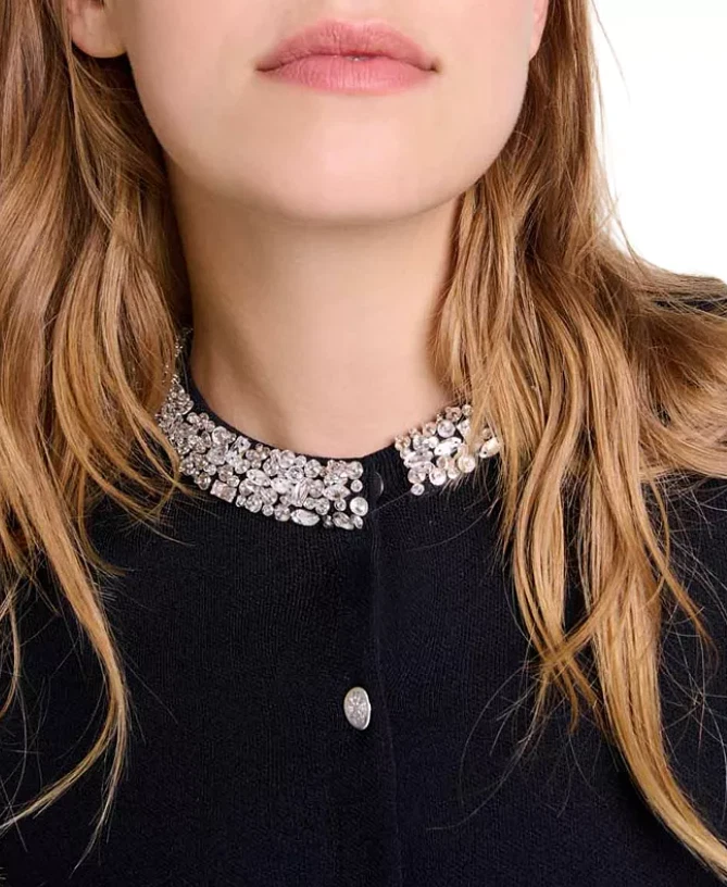 Maje womens Mistrassan Black Crystal Embellished Cardigan - 3 / Large -msrp $345 - Image 3 of 4