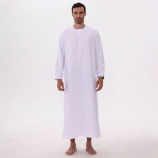 Muslim Men Saudi Abaya Dishdasha Kaftan Long Robe Arab Jubba Thoub Thobe Ramadan