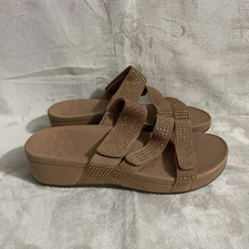 Vionic Sandals Alexis Suede Rhinestone Platform Shoes Tan Size 10 Wide Comfort
