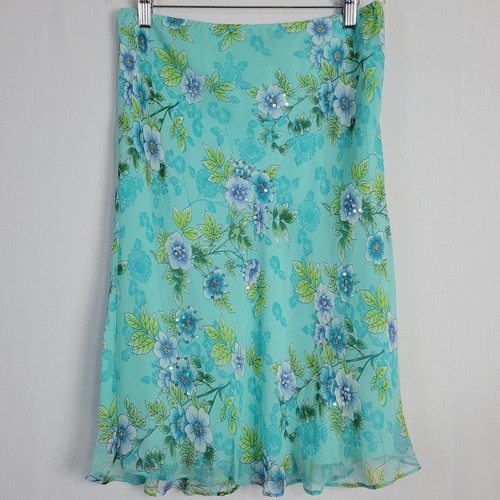Vintage silk 2 pc floral skirt set size 10P blue sequined fairy Y2K whimsical - Picture 11 of 13