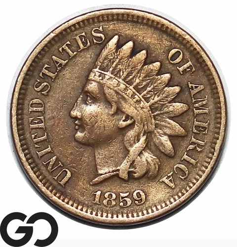 1859 Indian Head Cent Penny, Choice XF Tougher Date