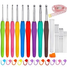 Crochet Hooks Set, 9PCS Aluminum Knitting Needles Kit Ergonomic Soft Grip Han...