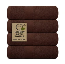 4 PCS Luxury Bath Towels Set 27x54 Soft Absorbent, Bathroom Home Spa Brown