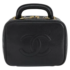 Chanel Vintage Timeless Zip Around Vanity Case Caviar Black Leather Clutche &
