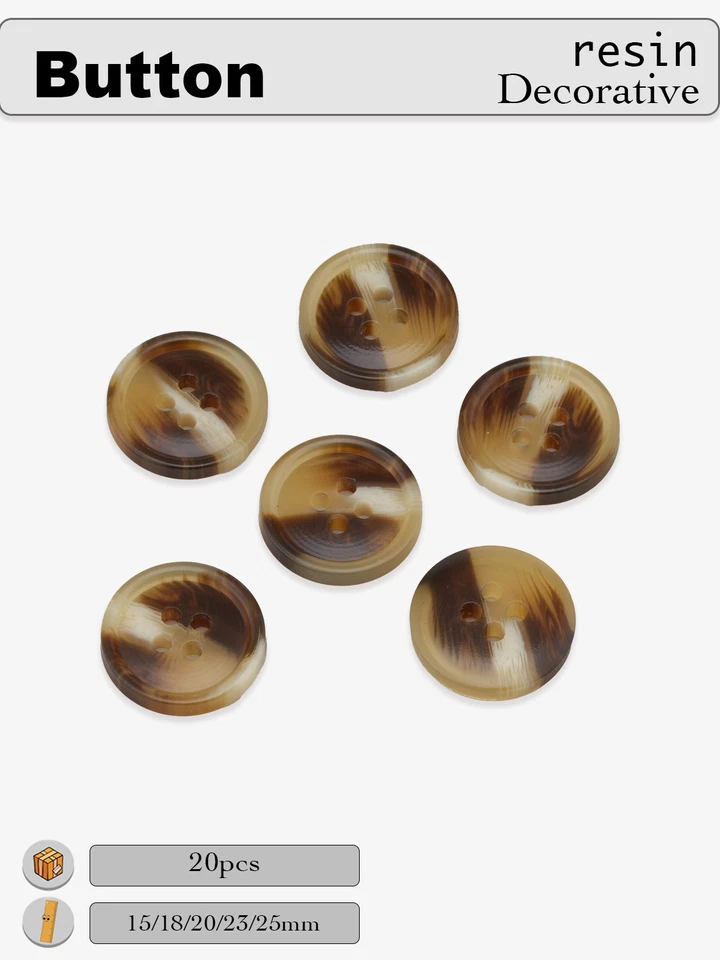 20Pcs Tortoiseshell Resin Buttons, 4-Hole, Vintage Style, for Sewing diy 15-25mm - Image 4 of 4