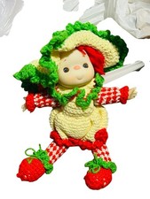 Strawberry shortcake crocheted Yarn doll 1980s knit yarn Red Shoes Red Yellow