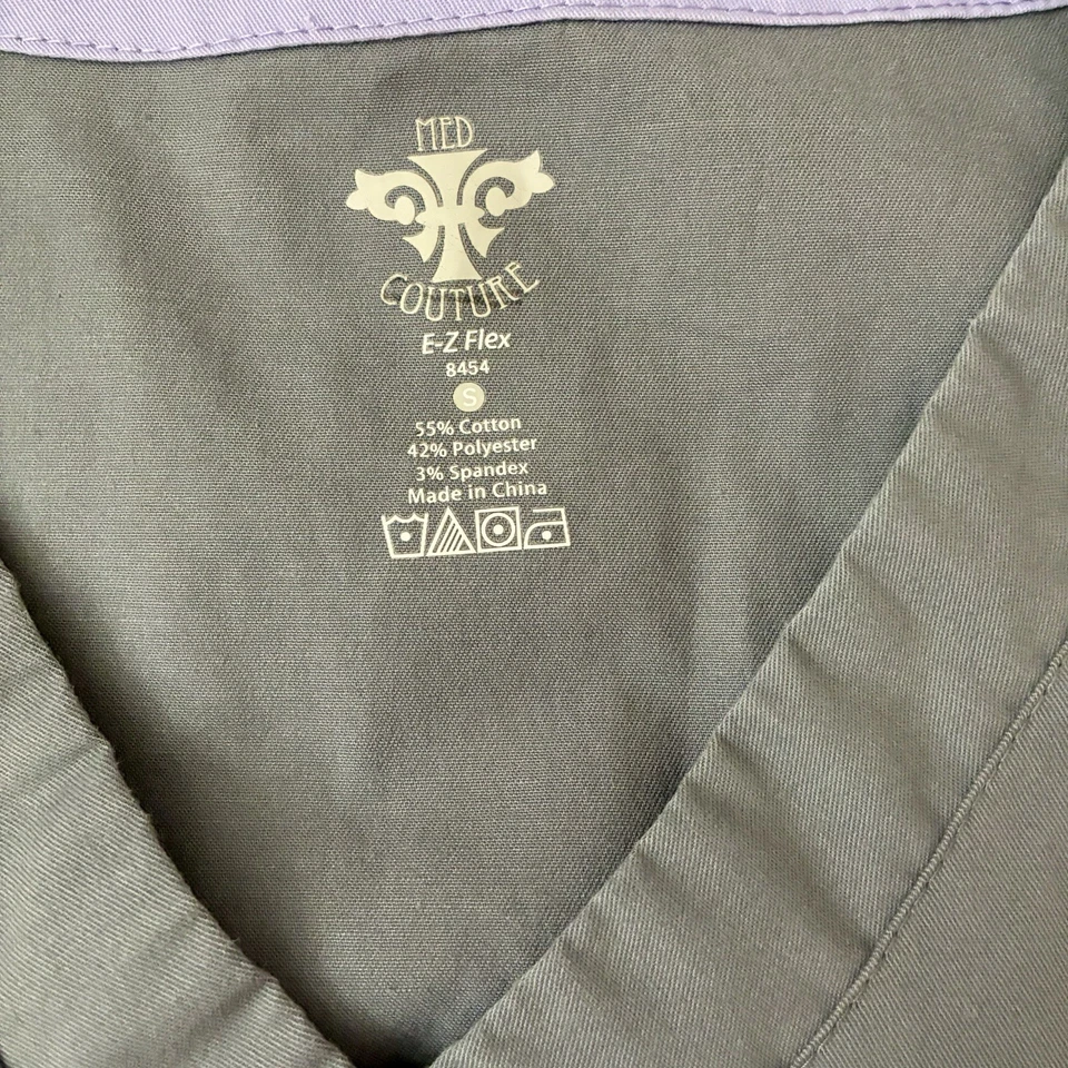 Grey's Anatomy And Med Couture Small Women Scrub Tops Lot Of 2 Blue & Gray - Image 3 of 4