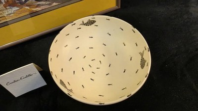 Original Emilia Castillo Fish Bowl Pure Silver Fused over Porcelain