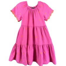 Cat  Jack Girls Pink Tiered Gauze Dress Floral Embroidery Size L 10/12 Boho