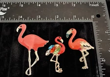 Lot of 3 Pieces Pink Flamingo Brooch Set Rhinestones
