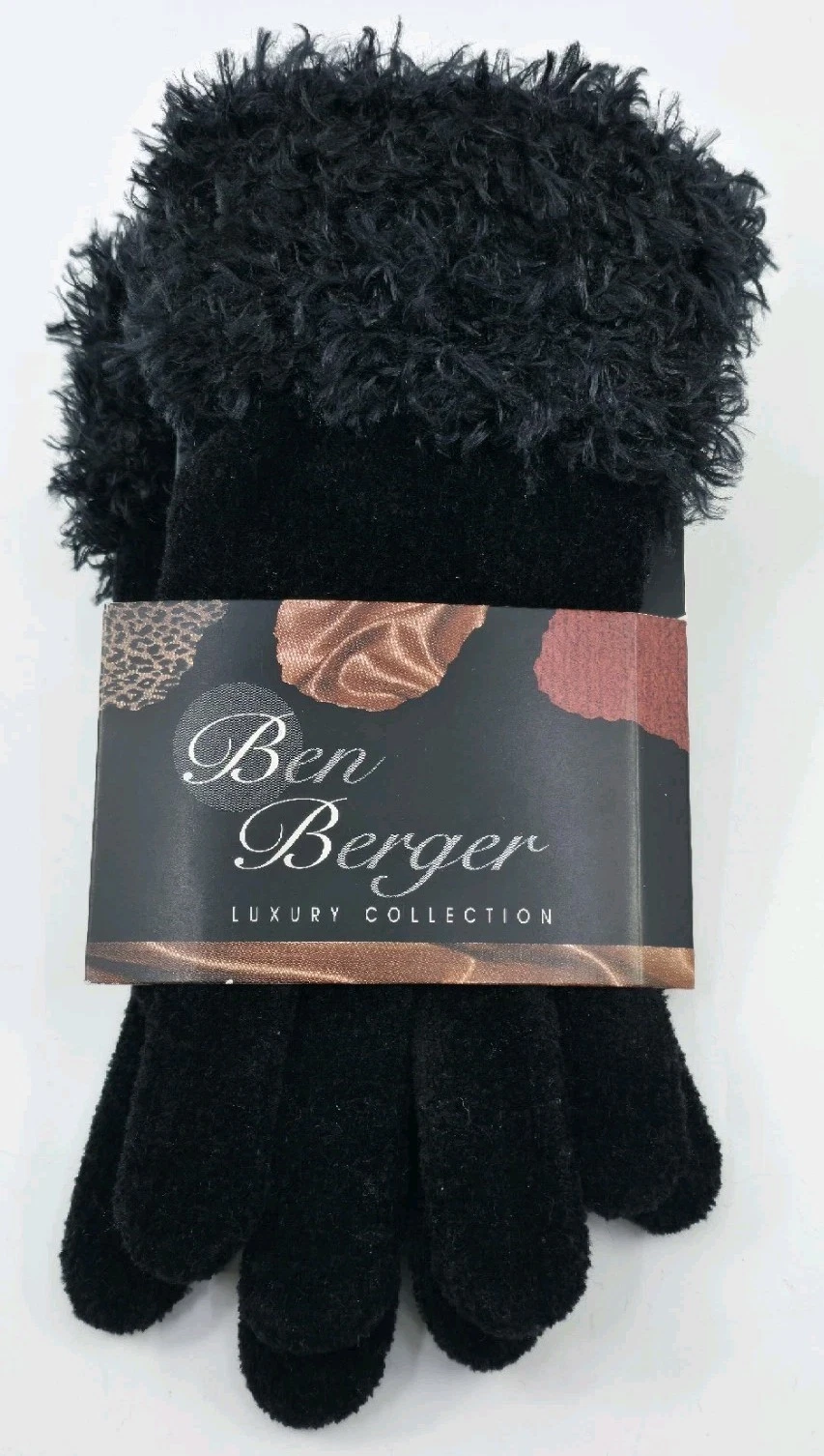 ​Ben Berger Black Micro Suede Faux Fur Cuff Gloves Luxury Collection NWT