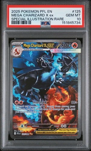 2025 POKEMON PFL EN-PSPECIAL ILLUSTRATION RARE #125 MEGA CHARIZARD X EX PSA 10