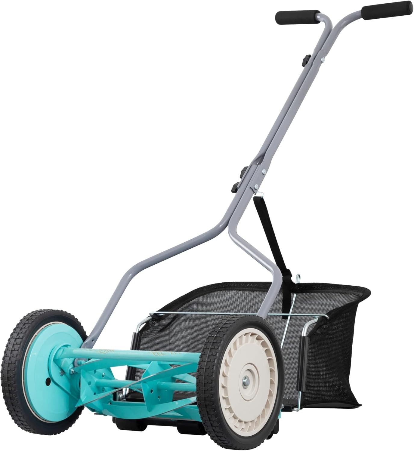14-Inch Push Reel Lawn Mower 5-Blade Adjustable Height with Grass Catcher - Mint