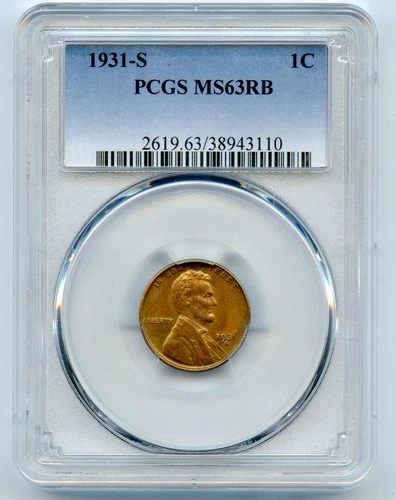 1931-S Lincoln Wheat Cent 1c PCGS MS63 RD - Semi Key Date