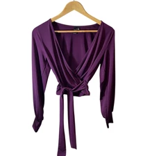 Windsor Wrap Top Womens Medium Long Sleeve Tie Front Blouse Stretchy Elegant